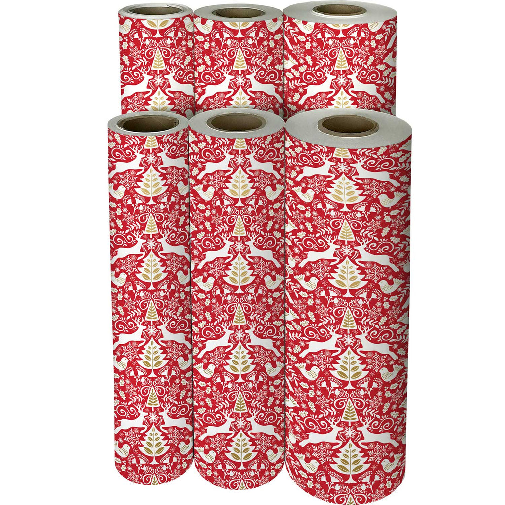 XB691f Red White Reindeer Christmas Gift Wrapping Paper Reams 