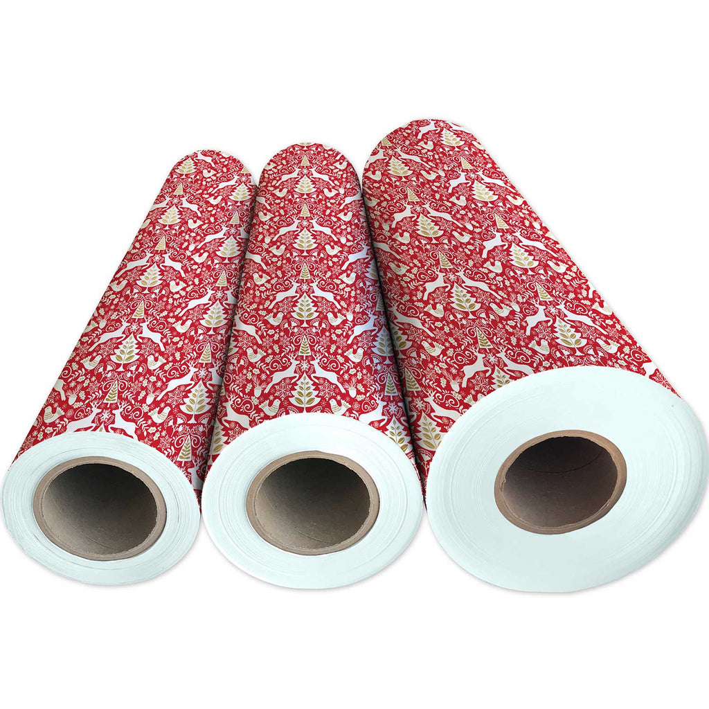 XB691g Red White Reindeer Christmas Gift Wrapping Paper 3 Reams 