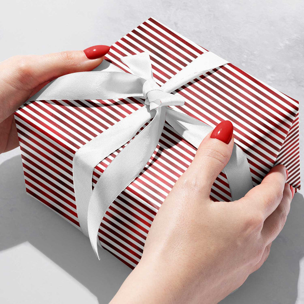XB698b Red White Stripe Christmas Gift Wrapping Paper Gift Box 