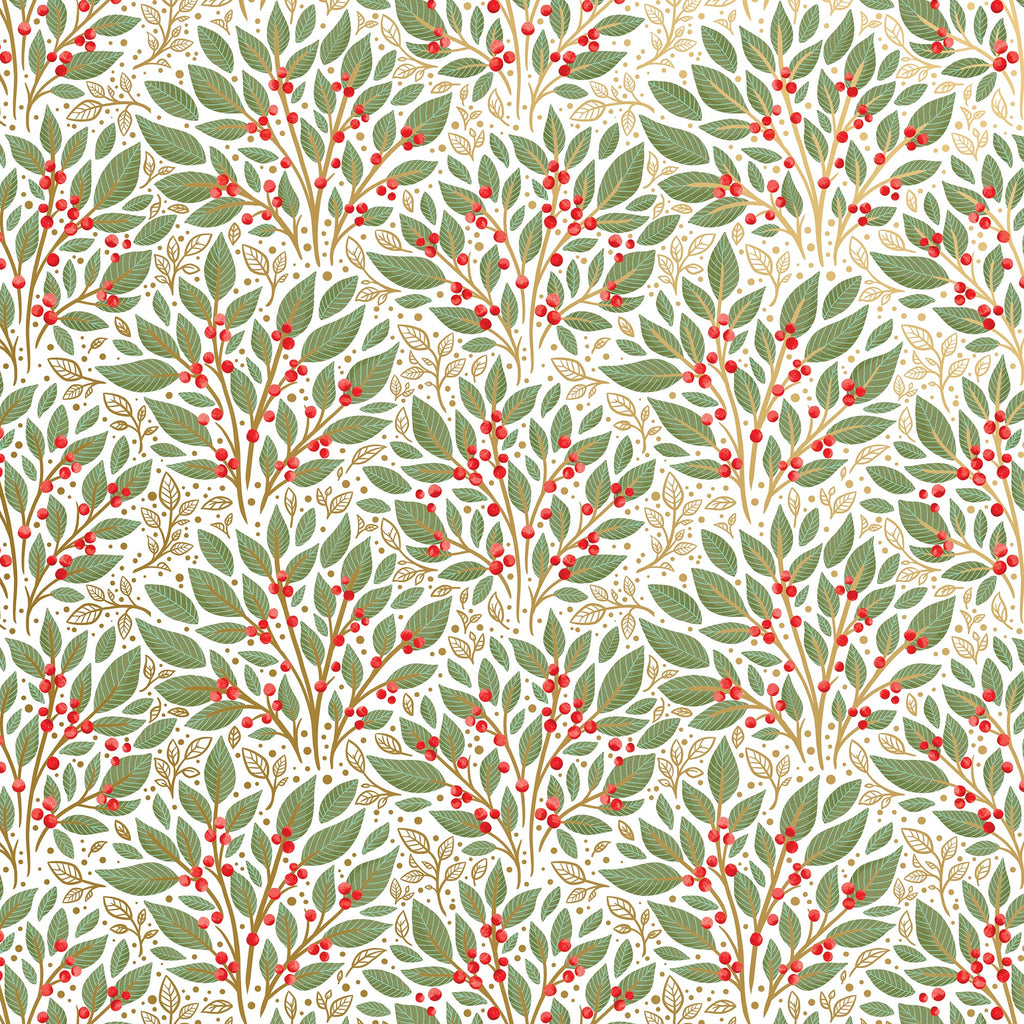 Holly Tapestry White Christmas Gift Wrapping Paper Swatch
