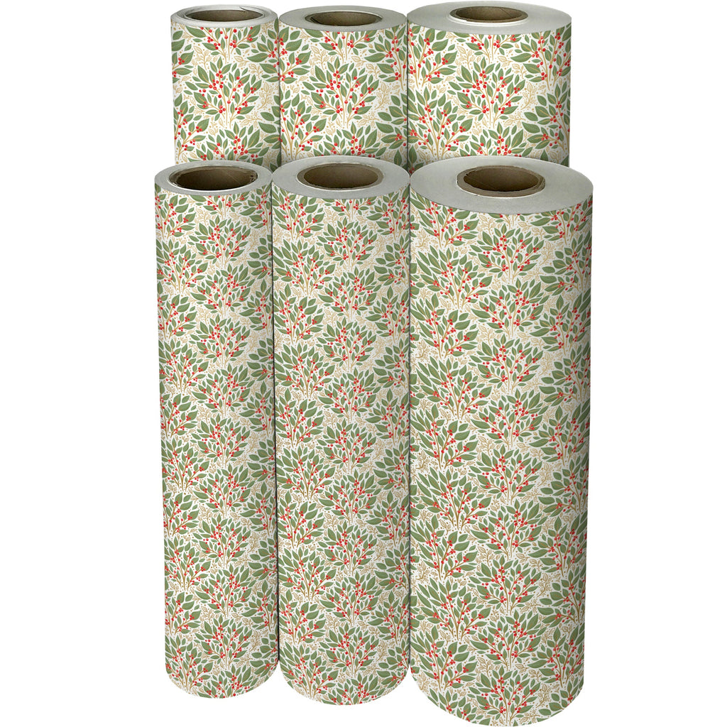 Holly Tapestry White Christmas Gift Wrapping Paper Reams 