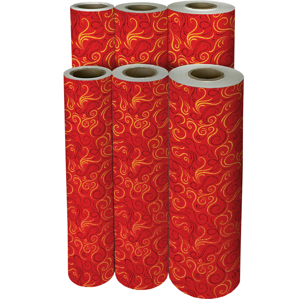 Red Gold Swirls Holographic Christmas Gift Wrapping Paper Reams 