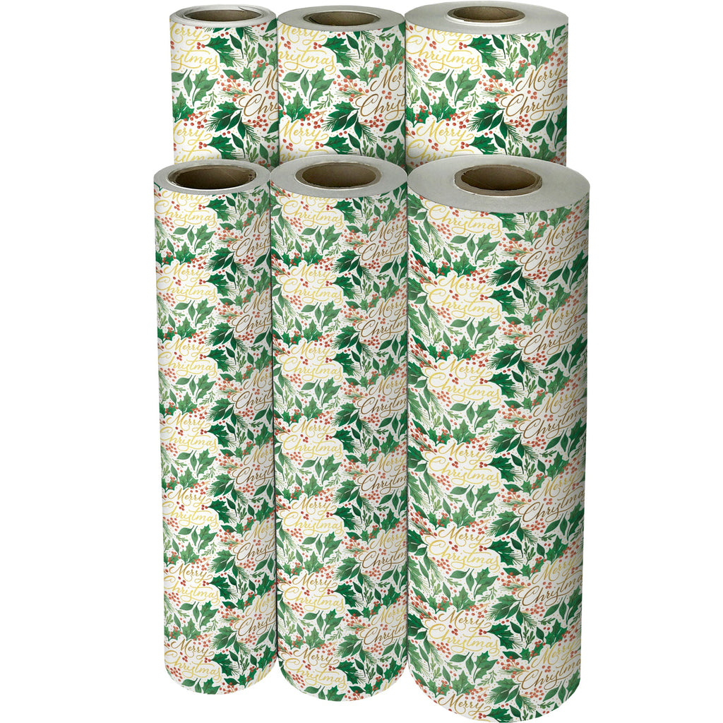 Merry Christmas Gold Foil Gift Wrapping Paper Reams 