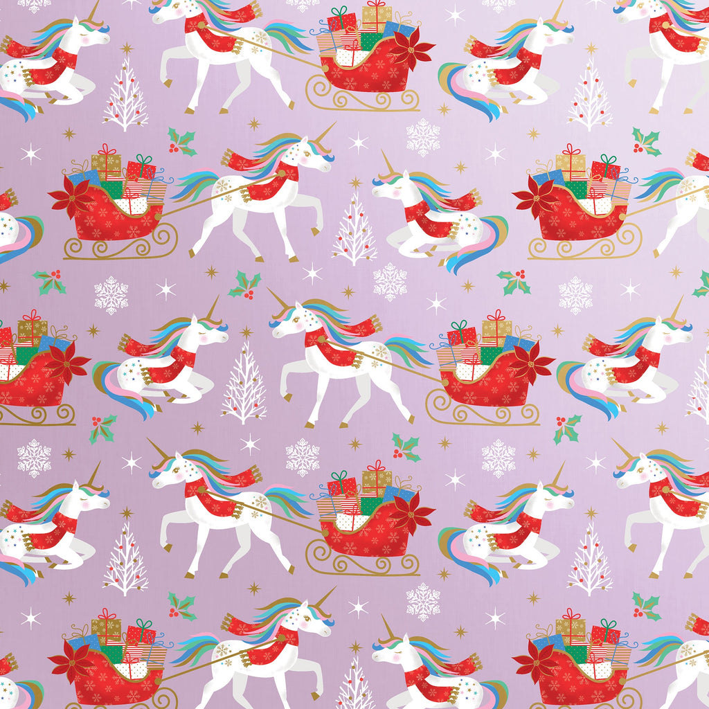 Holiday Unicorn Christmas Gift Wrapping Paper Swatch