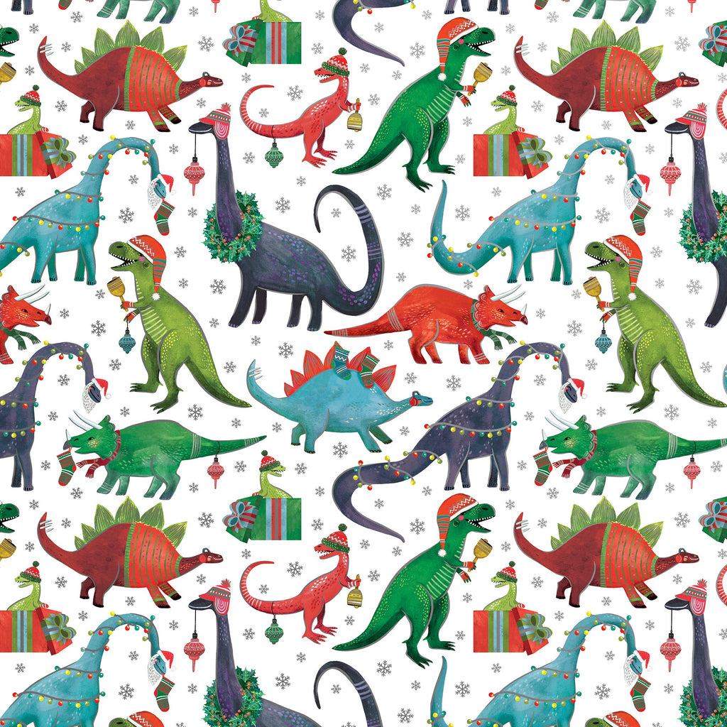 Decked Out Dinosaur Christmas Gift Wrapping Paper Swatch