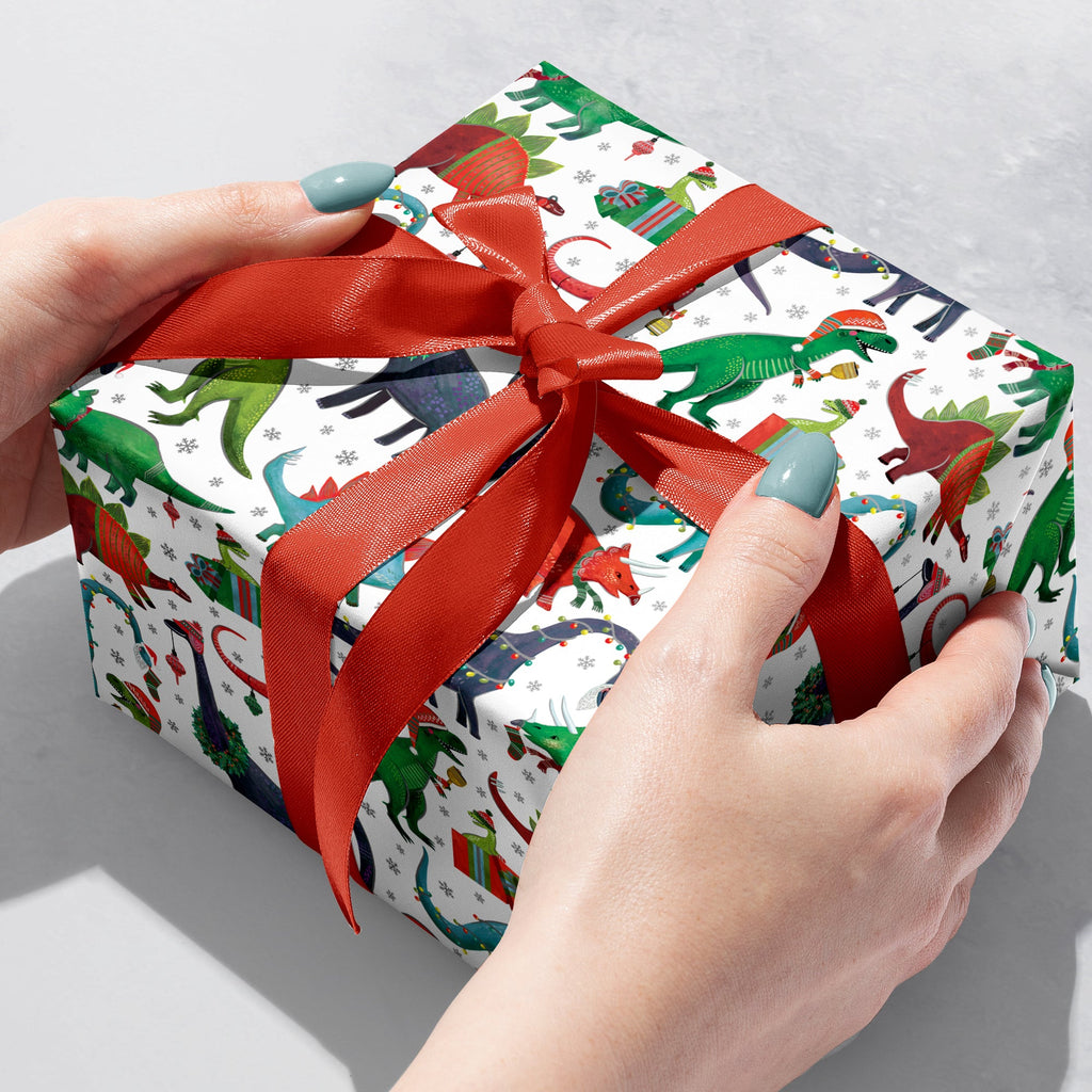 Decked Out Dinosaur Christmas Gift Wrapping Paper Gift Box 