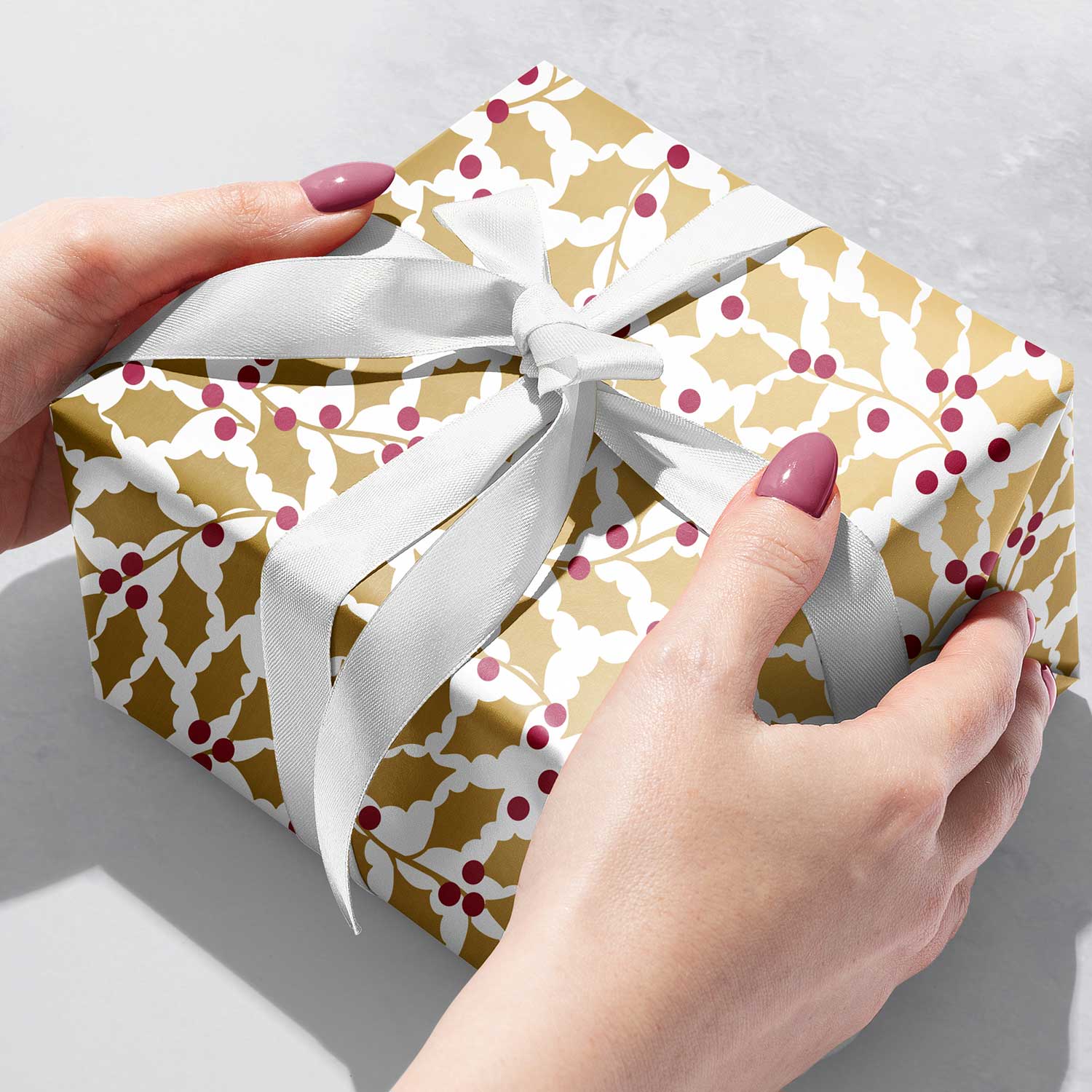 Elegant Holly Foil Christmas Gift Wrap 1/2 Ream 417 ft x 24 in