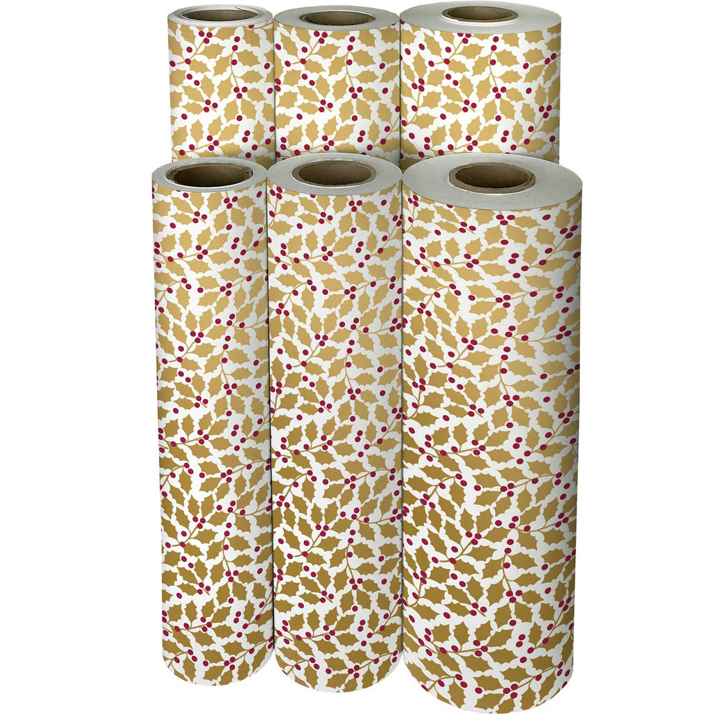 XB726f Holly Floral Christmas Gift Wrapping Paper Reams 