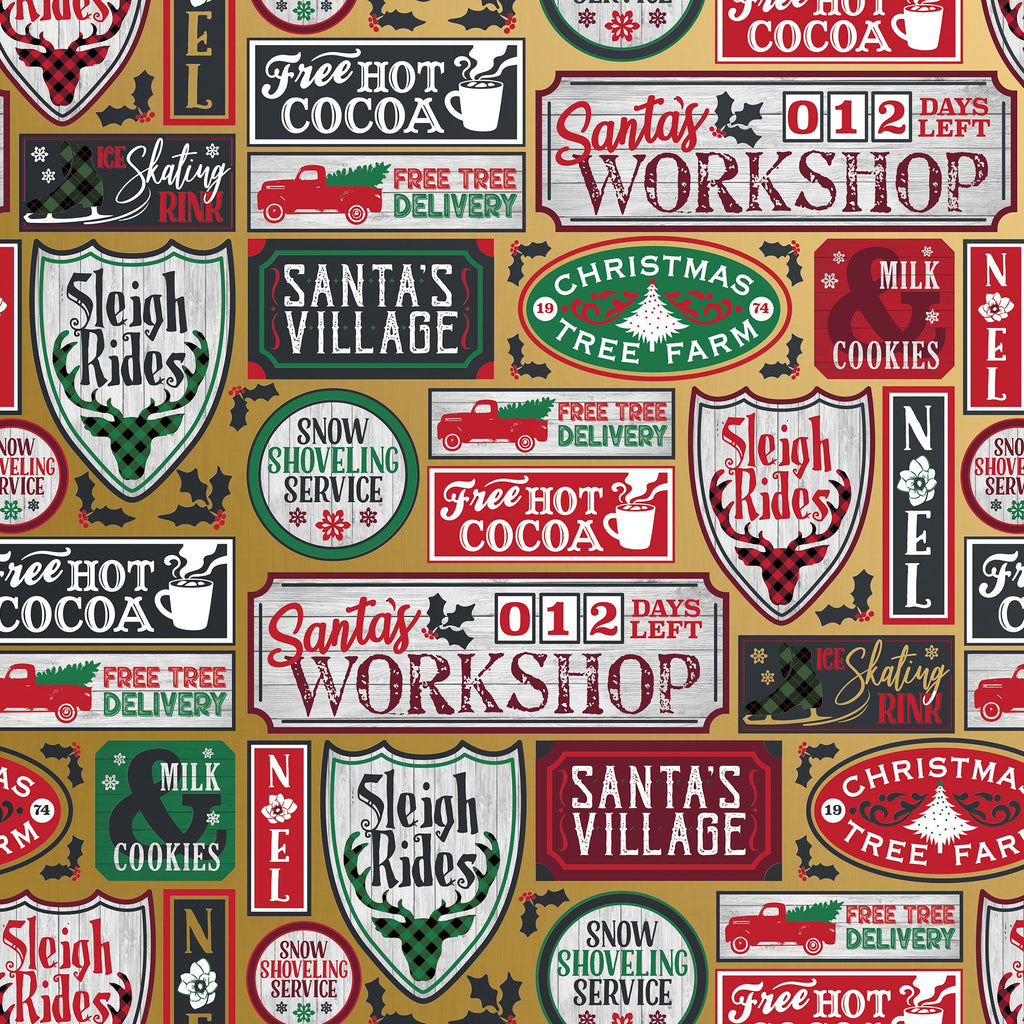 Santa Signs Gold Christmas Gift Wrapping Paper Swatch