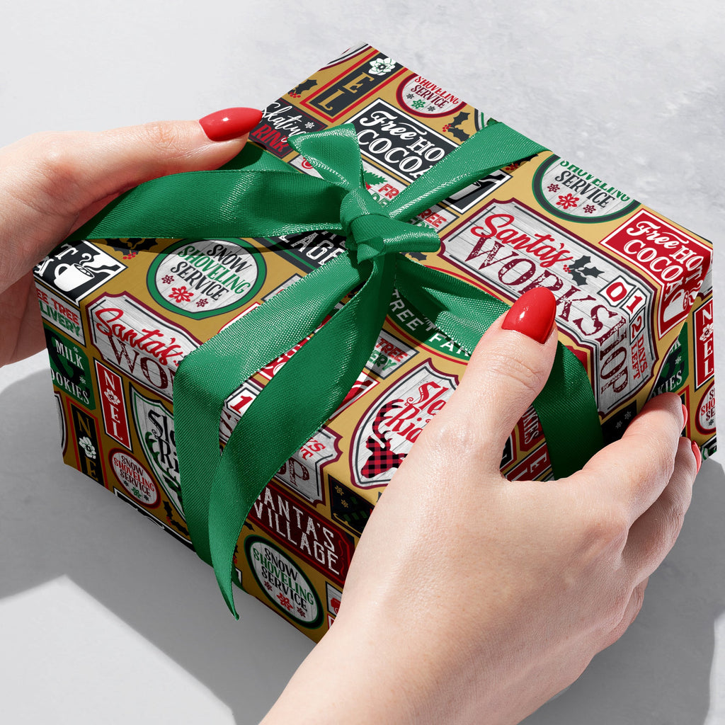 Santa Signs Gold Christmas Gift Wrapping Paper Gift Box 