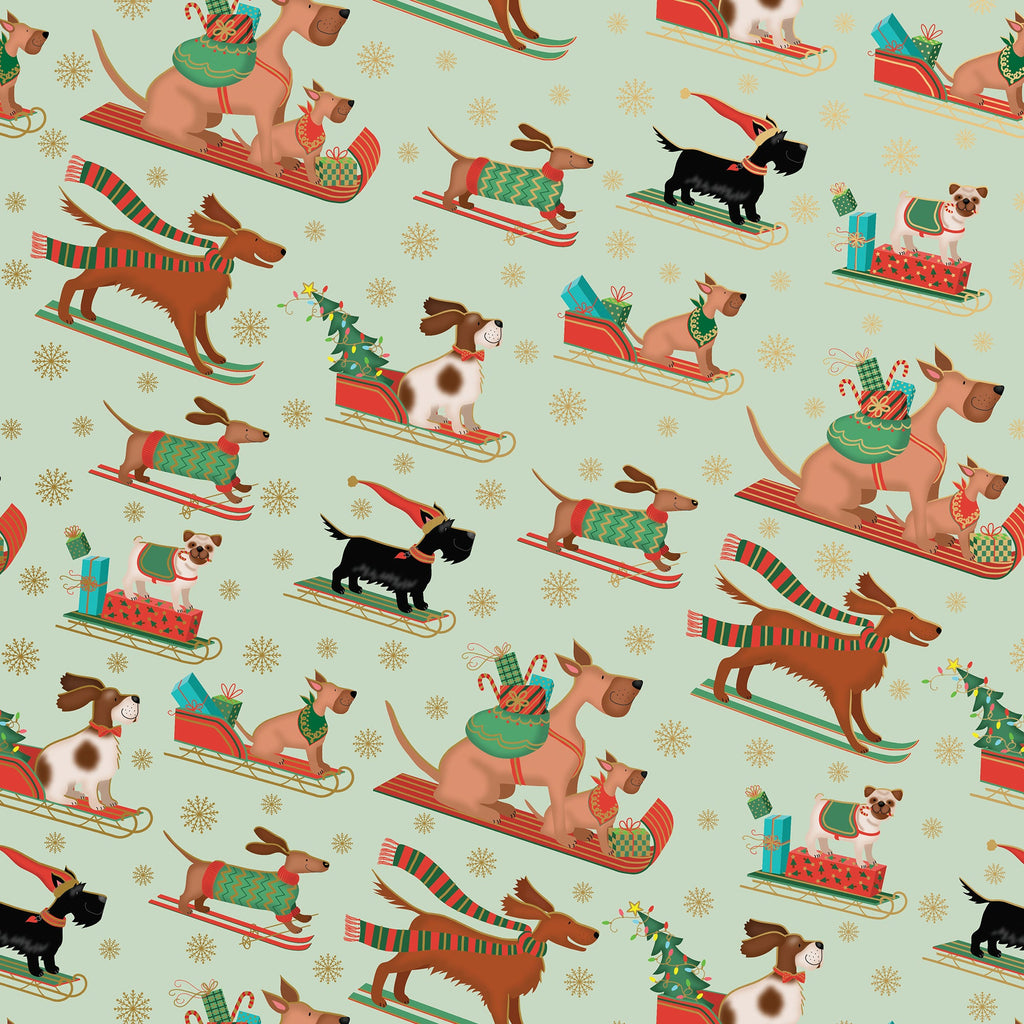 Sleigh Dog Christmas Gift Wrapping Paper Swatch