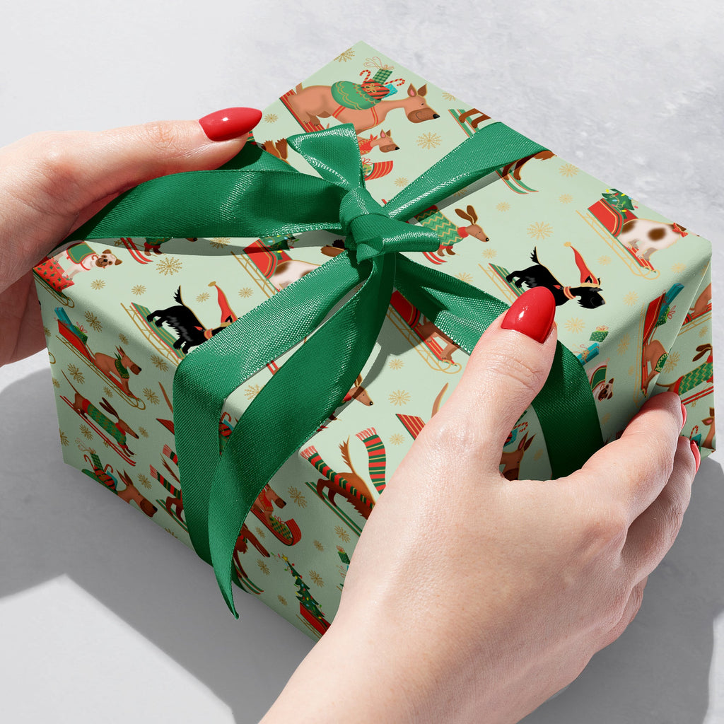 Sleigh Dog Christmas Gift Wrapping Paper Gift Box 