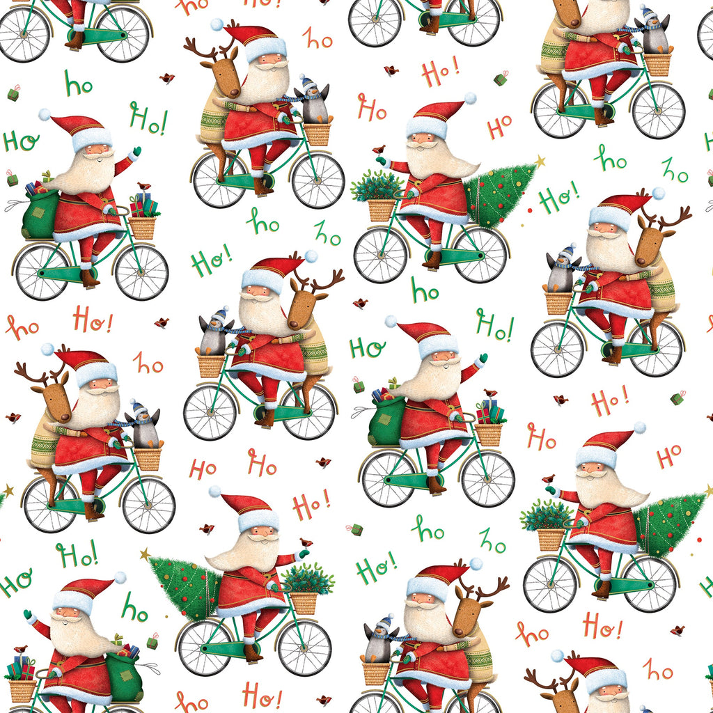 Santa Bicycle Christmas Gift Wrapping Paper Swatch