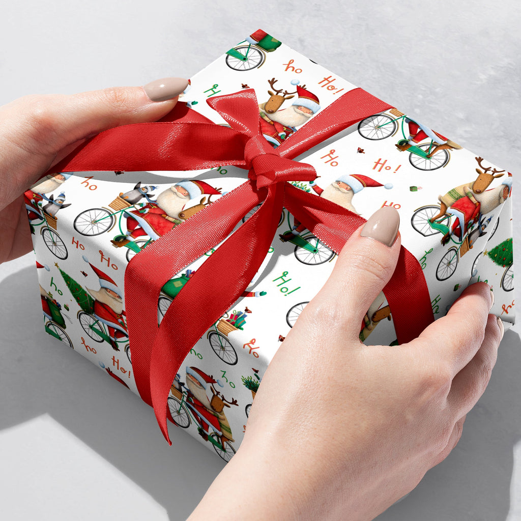 Santa Bicycle Christmas Gift Wrapping Paper Gift Box 