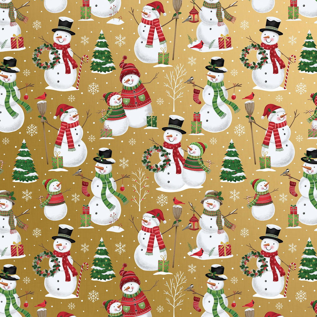 Snowman Family Christmas Gift Wrapping Paper Swatch