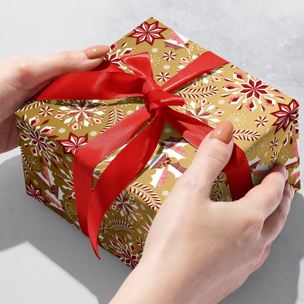 Merriment Gold Christmas Gift Wrapping Paper Gift Box 
