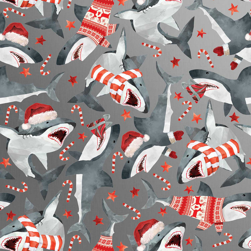 XB760a Sharks Christmas Gift Wrapping Paper Swatch 