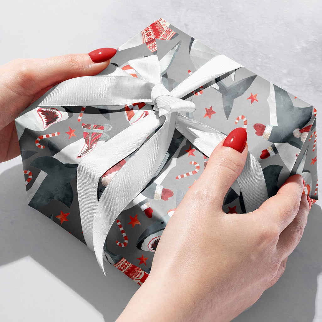XB760b Sharks Christmas Gift Wrapping Paper Gift Box 