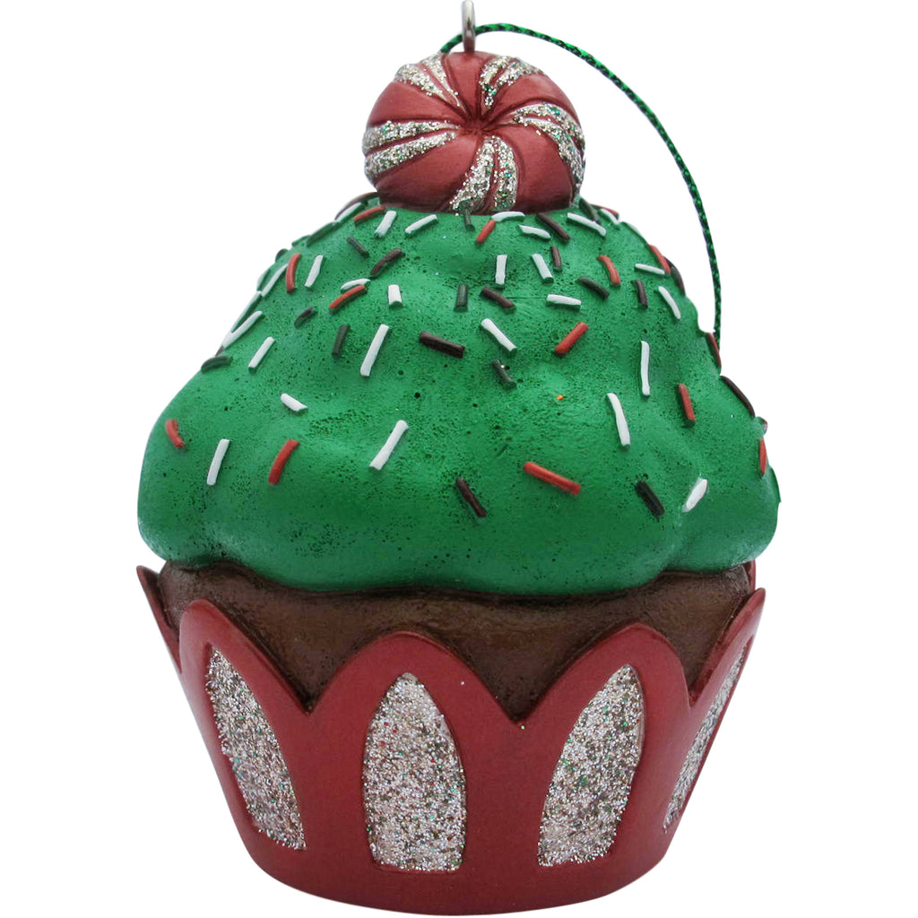 Green Peppermint Top Cupcake Christmas Tree Ornament - Present Paper