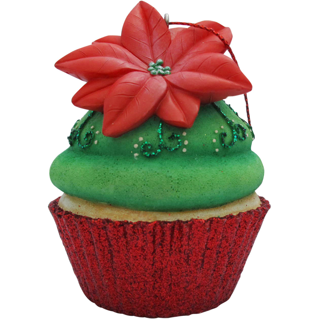 Green Poinsettia Cupcake Christmas Tree Ornament - Present Paper
